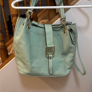 Mint Green Leather Bucket Bag